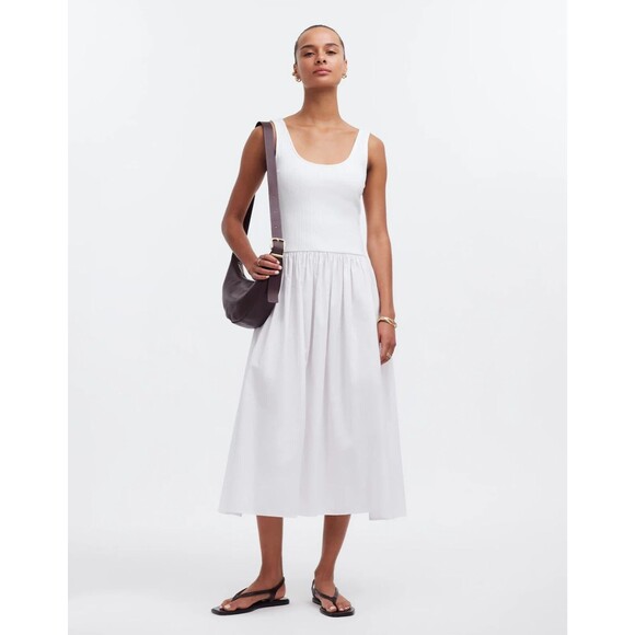 MADEWELL Drop-Waist Tank Midi Dress XS Fit Flare Vacay Lighthouse White NWT B20 - Picture 1 of 7